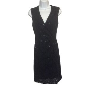 Lauren Ralph Lauren 2 P Sheath Dress Blue Floral Lace Shimmery Sequin Faux‎ Wrap